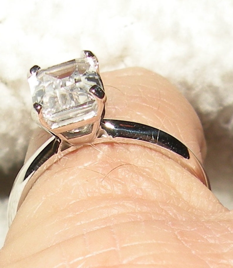 14kt Radiant/Emerald Cut White Sapphire Engagement Ring Solitaire image 4