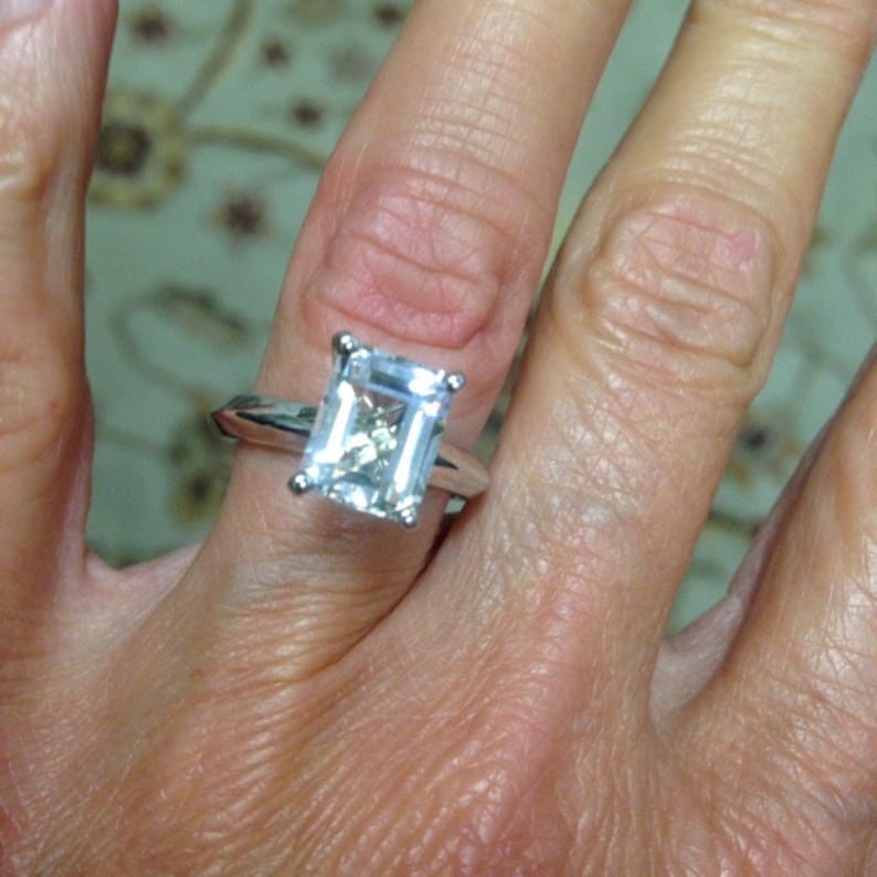 14kt Radiant/Emerald Cut White Sapphire Engagement Ring Solitaire image 5