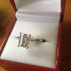 14kt Radiant/Emerald Cut White Sapphire Engagement Ring Solitaire image 1