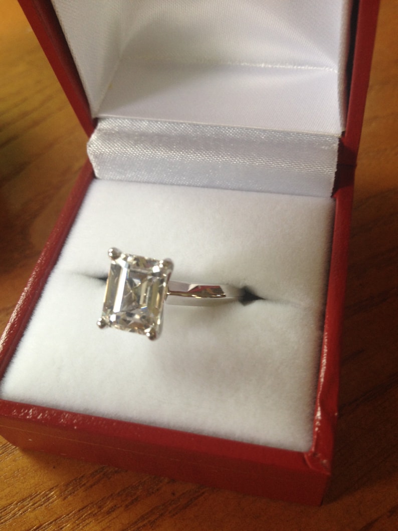 14kt Radiant/Emerald Cut White Sapphire Engagement Ring Solitaire image 1