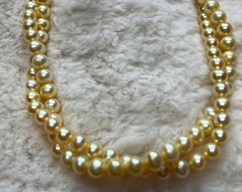 Simply Beautiful Yellow Pearls Double Strand Pearls 4mm Rounds