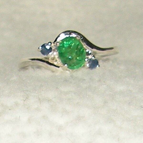 Tsavorite Ring with Blue Sapphire Accents