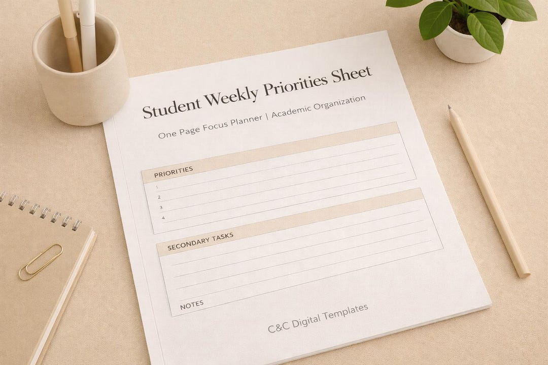 Student Weekly Priorities Sheet – One Page Focus Planner | Academic ...