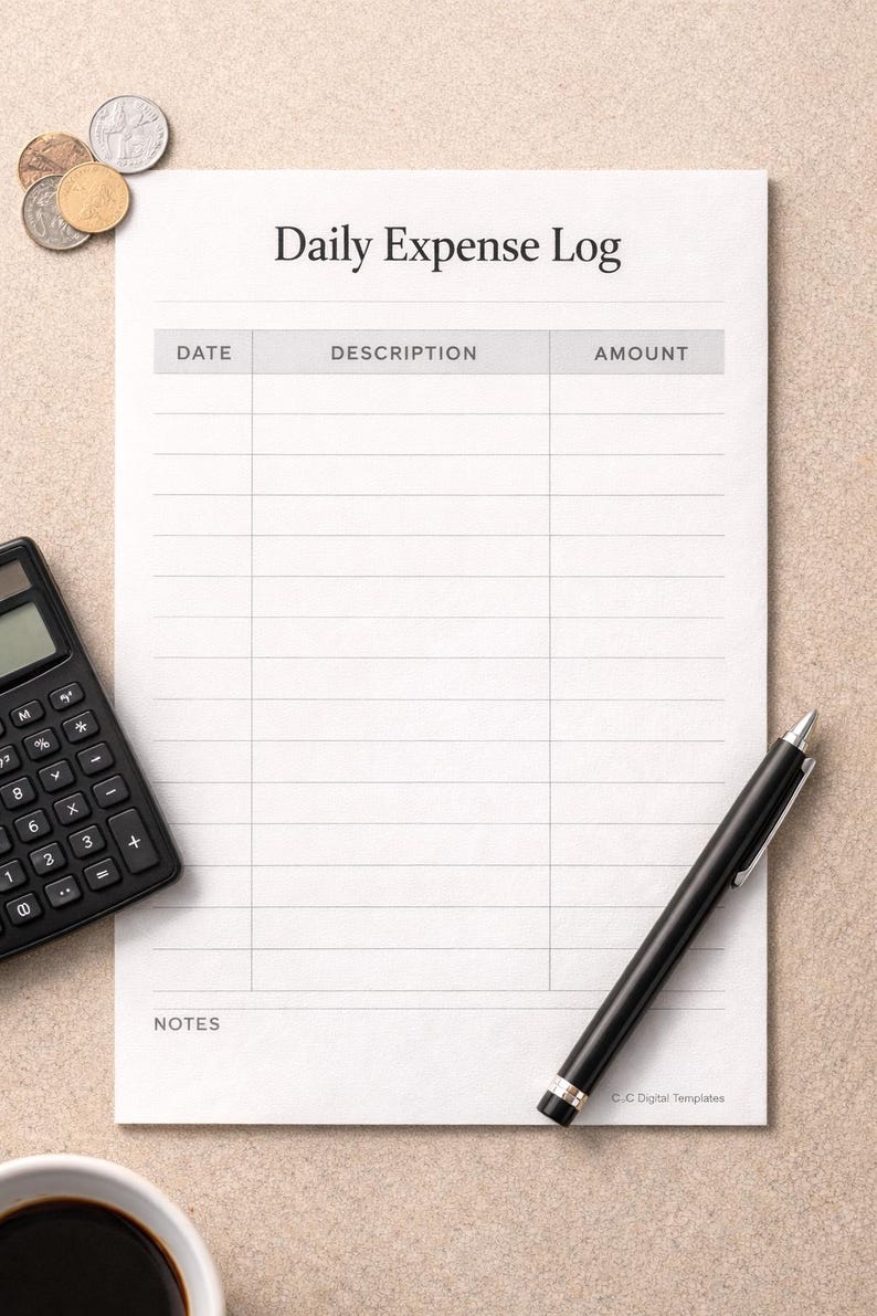 Daily Expense Tracker Printable | Simple Expense Log | Minimal Finance ...