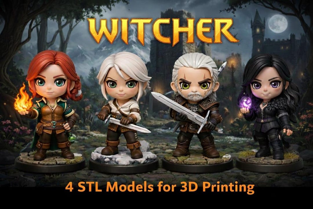 Witch Chibi Miniatures – 4 STL Models for 3D Printing | Geralt, Ciri ...