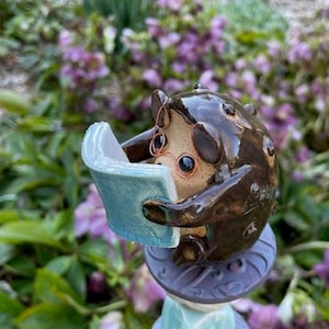 Hedgehog Reading a Book Garden Totem