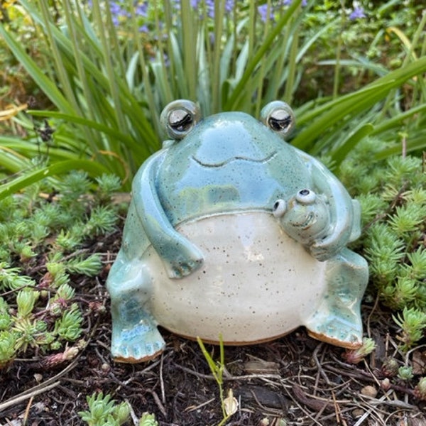 Fatty Frog With a Baby Tadpole, Mother's Day Gift, Gardening Gift, Baby Shower Gift, Pregnancy Announcement