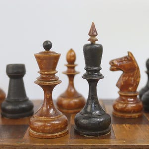 Ultra Rare 1930s Soviet Wooden Chess Set, Vintage USSR Pre-WWII Antique Folding Board, Collectors Chess