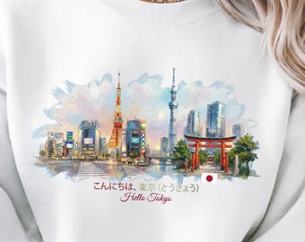 Hallo Tokyo Japan Hemd | Baumwoll-Unisex-Souvenir-Sweatshirt mit dem japanischen Gruß こんにちは、Woransangument