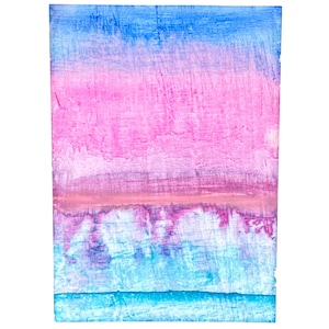 Aquarelle originale ACEO et pastel à la cire soluble dans l'eau sur Yupo ATC par Tristina Dietz Elmes bleu rose