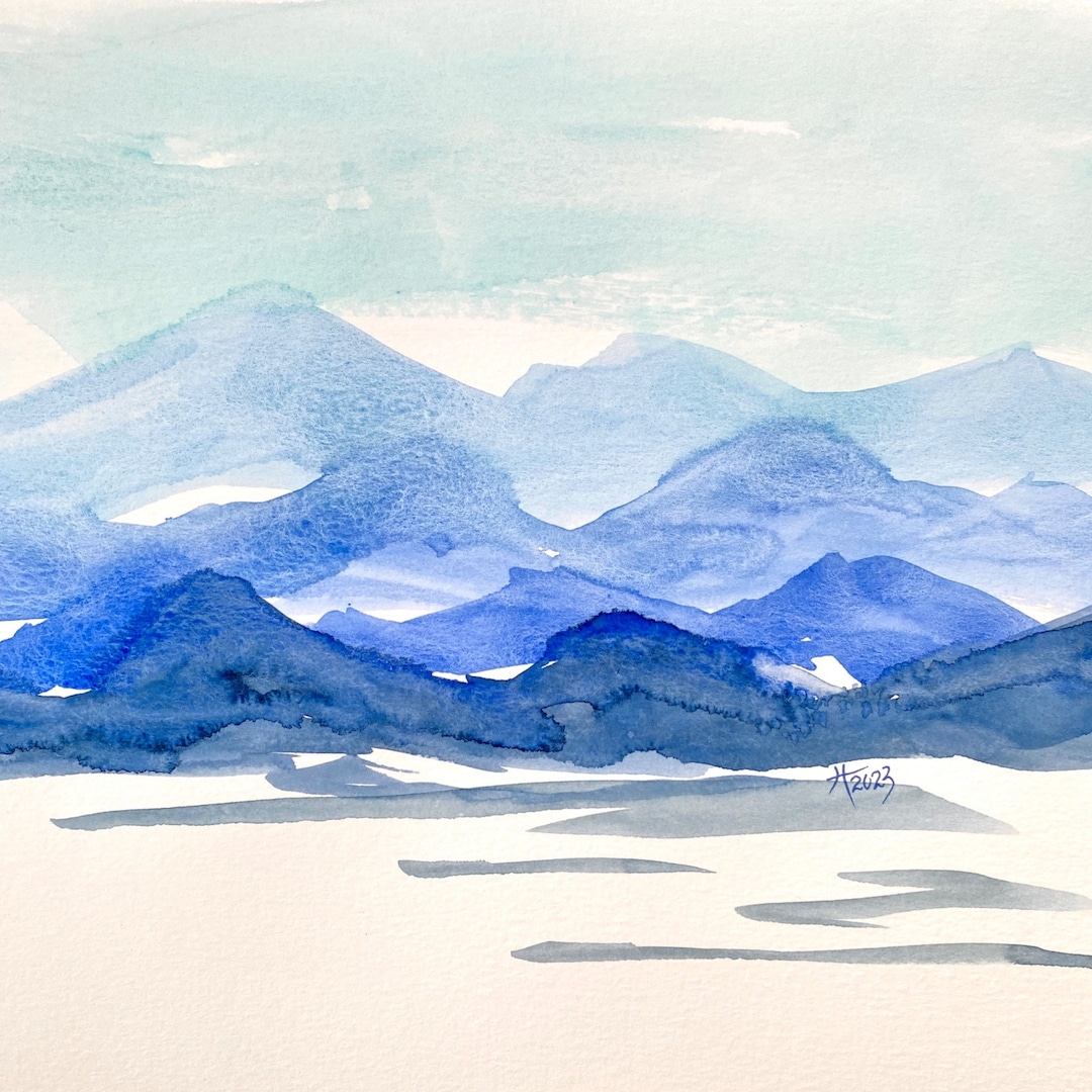 Blue Serenity 2 - Original Mountains Wall Art Watercolor Painting