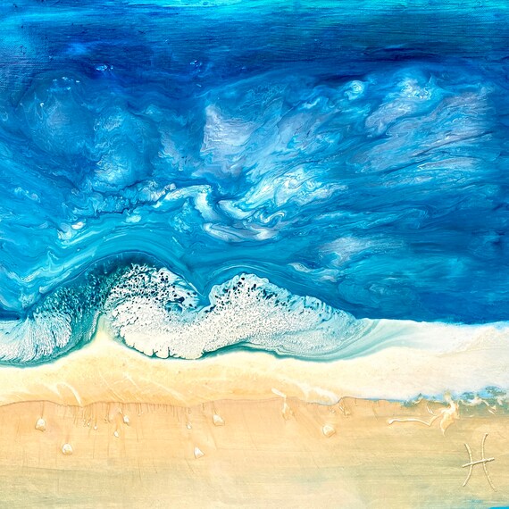 Breaking - Original Sea Song Wall Art Mixed Media Oil Painting by
