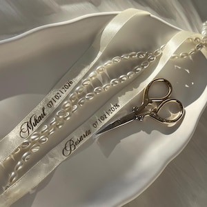 Personalisiertes Ringband | Söz/Nisan Kurdelesi | personalisiertes Satinband | Ringbänder mit Perlen | Verlobung