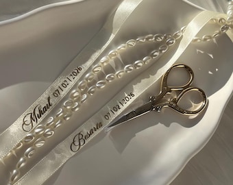 Personalisiertes Ringband | Söz/Nisan Kurdelesi | personalisiertes Satinband | Ringbänder mit Perlen | Verlobung