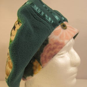 Green Patchwork Fleece Beret: French Style Head Cover (Size L)
