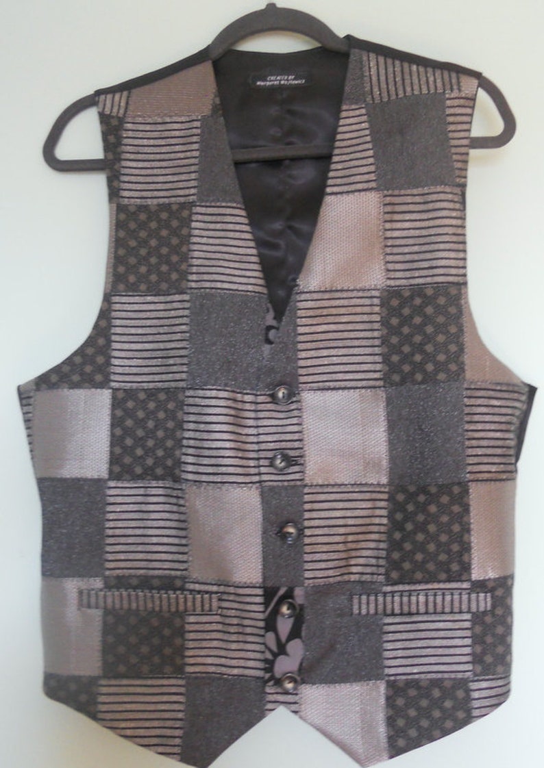 Patchwork men's clasic vest, grey silver, size X, ready to ship image 10