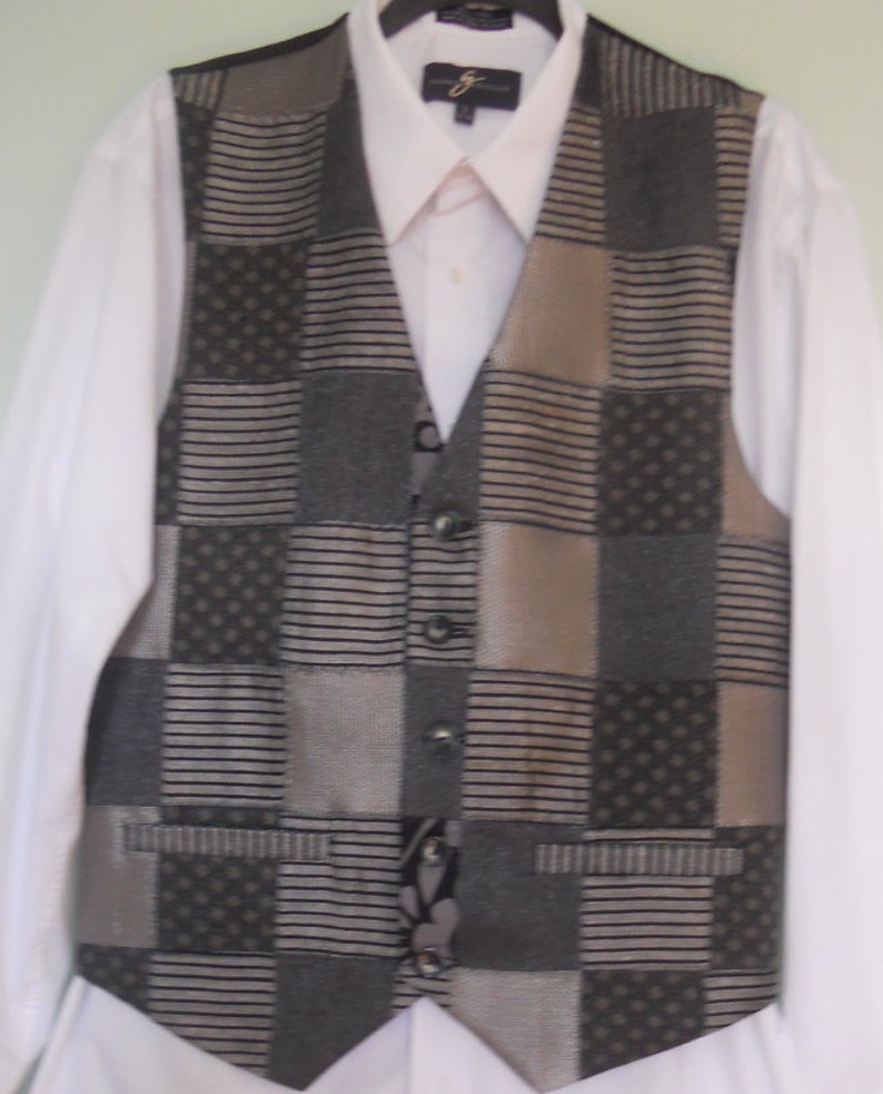 Patchwork men's clasic vest, grey silver, size X, ready to ship image 5