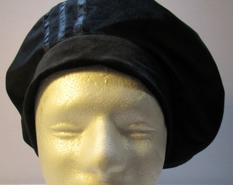 Black velvet beret, french style head cover, size M-L beret hat, ready to ship