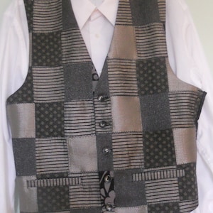 Patchwork men's clasic vest, grey silver, size X, ready to ship image 1