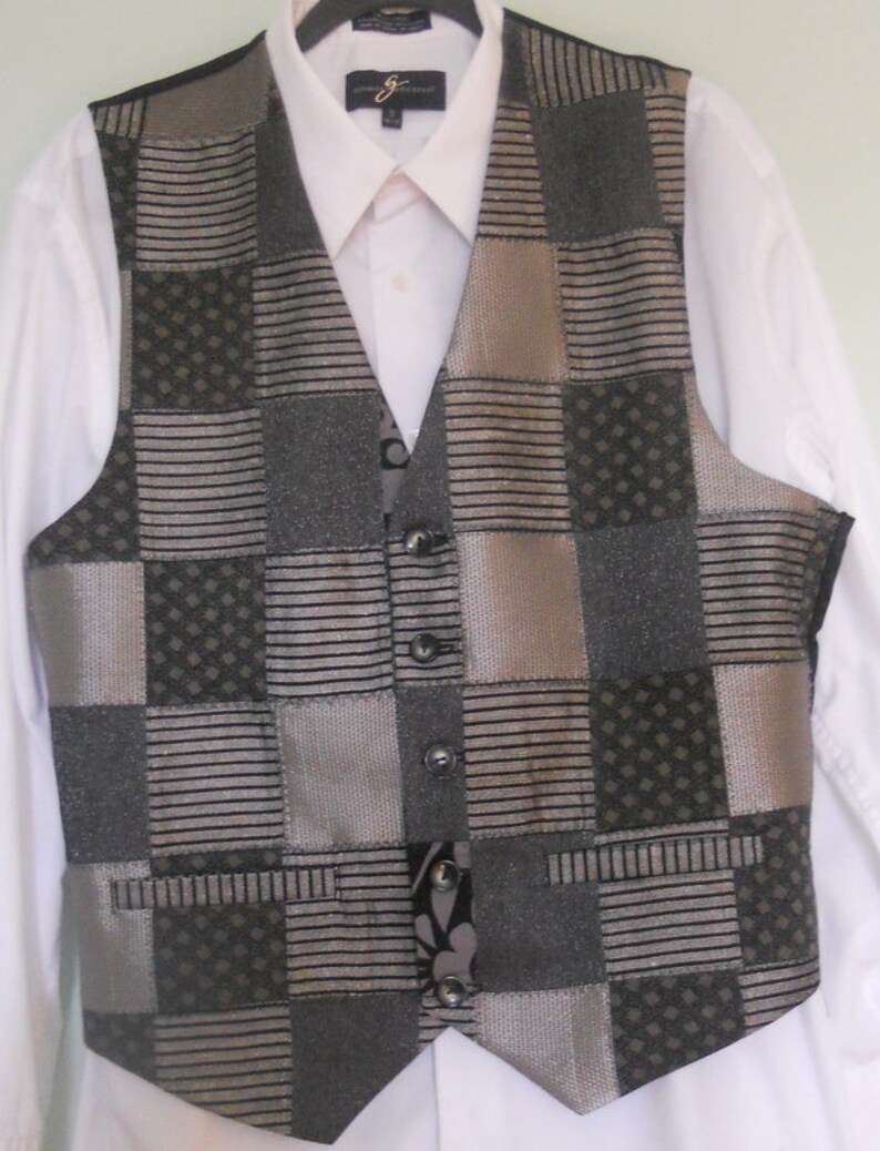 Patchwork men's clasic vest, grey silver, size X, ready to ship image 1