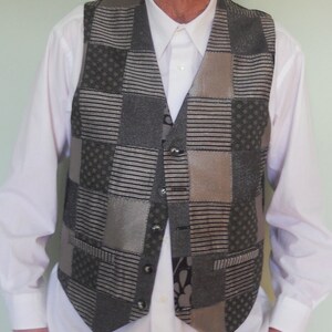 Patchwork men's clasic vest, grey silver, size X, ready to ship image 7