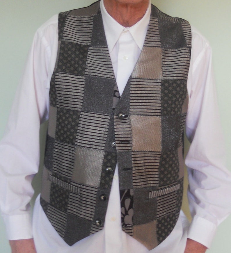 Patchwork men's clasic vest, grey silver, size X, ready to ship image 7