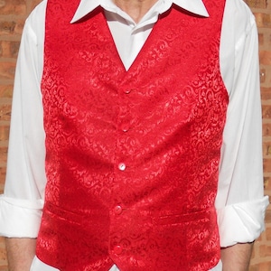 Red jacquard mens vest, classic strawberry red men&#39;s vest, red formal vest, size XL mens vest, ready to ship