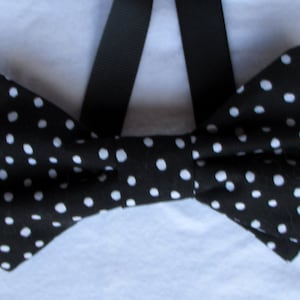Black with white polka dots bow tie,  black white cotton bowtie, pre-tied,, fits all, ready to ship