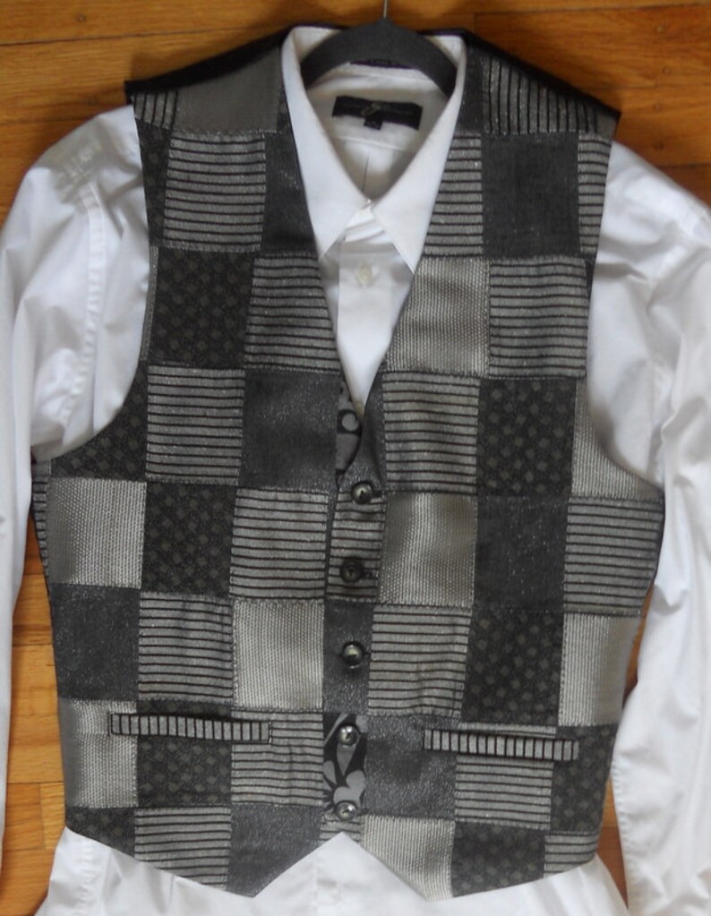 Patchwork men's clasic vest, grey silver, size X, ready to ship image 3