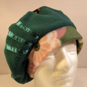 Green Fleece Patchwork Beret: French Style Head Cover, Size M