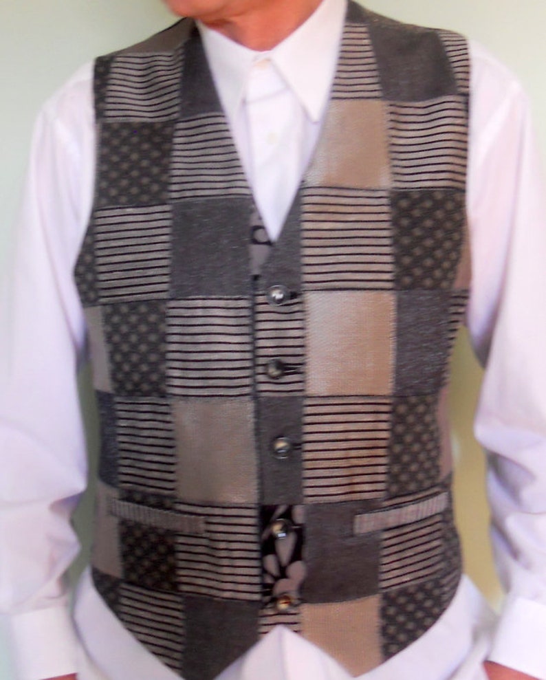Patchwork men's clasic vest, grey silver, size X, ready to ship image 9