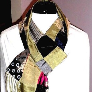 Acetate Patchwork Scarf with Handmade Fringes