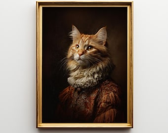 Golden Tabby Aristokrat Katzen Porträt: Renaissance Ölgemälde Stil Wandkunst