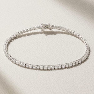 925 Sterling Silver Diamond Tennis Bracelet, Minimalist Sparkling Chain, Dainty Bracelet