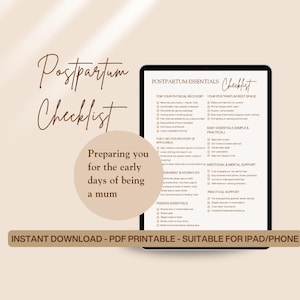 Postpartum Recovery Checklist PDF Fourth Trimester Essentials New Mum Care Guide Hospital Bag Home Recovery Printable Download