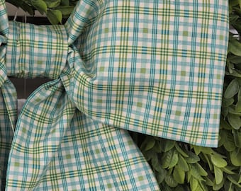 Gran lazo de tela a cuadros: corona decorativa extragrande estilo cottagecore para la puerta.