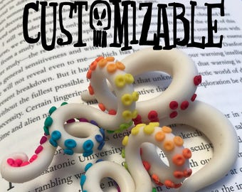 Rainbow Octopus Tentacle Plugs Gauges Size 4g 2g 0g 00g 7/16in 1/2in & Faux / Fake with Custom Base Color Unique Handmade Pride