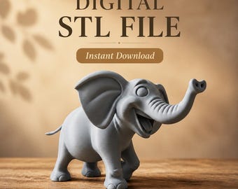 Cute Elephant 3D Model STL File | Printable Elephant Figurine | Home Decor Animal Sculpture | 3D Printing Digital Download