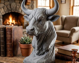 3D Printable Bull Bust Sculpture – Detailed Taurus Statue (STL Digital Download)