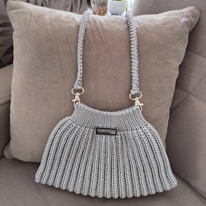 Gri El Örgüsü Çanta, El Yapımı Örme Çanta,Tığ İşi Çanta, Hediyelik Örgü Çanta