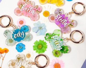 Personalized Floral Dog Bone ID Tag: Real Pressed Flowers
