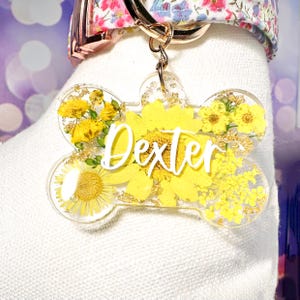 Personalisierte Blumen Hundeknochen ID Tag: Echte gepresste Blumen Bild 5