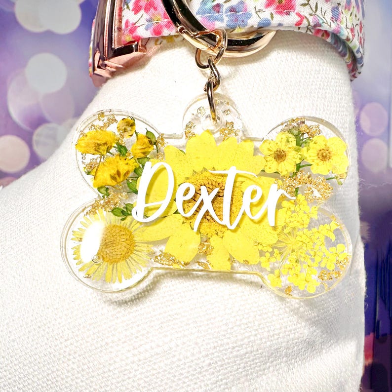Personalisierte Blumen Hundeknochen ID Tag: Echte gepresste Blumen Bild 5
