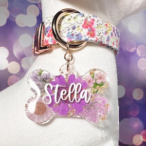 Personalisierte Blumen Hundeknochen ID Tag: Echte gepresste Blumen Bild 3