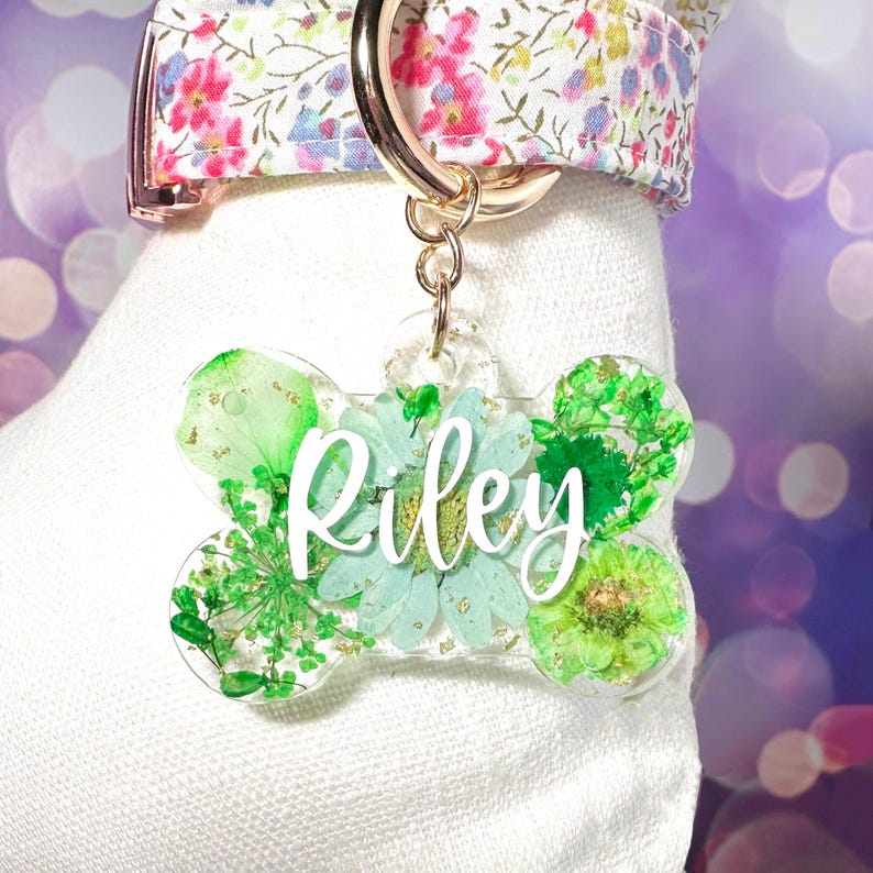 Personalisierte Blumen Hundeknochen ID Tag: Echte gepresste Blumen Bild 6