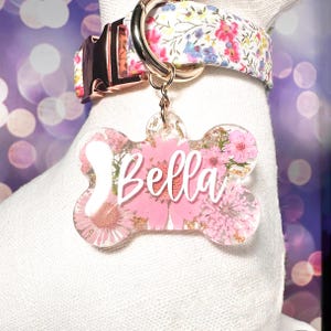 Personalisierte Blumen Hundeknochen ID Tag: Echte gepresste Blumen Bild 2