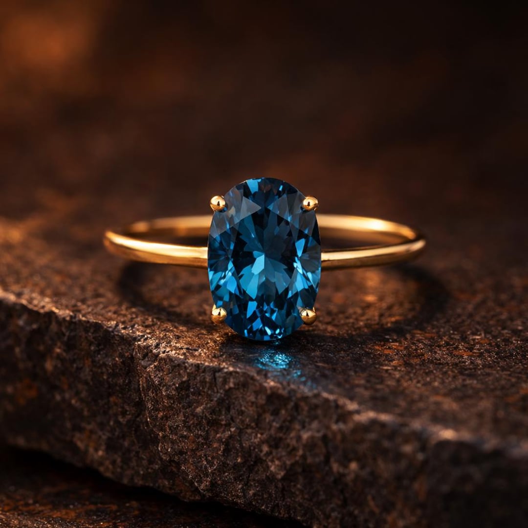 London Blue Topaz Oval Engagement Ring Solitaire Blue Topaz Ring ...