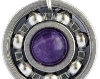 Amethyst Roller Derby Skate Bearing Pendant Necklace - February Birthstone