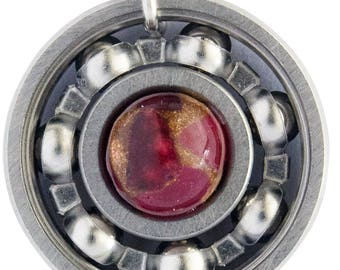 Ruby Pyrite Roller Derby Skate Bearing Pendant Necklace - July Birthstone