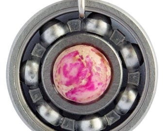 Pink Sea Sediment Roller Derby Skate Bearing Pendant Necklace